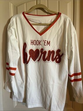 Women’s White and Burnt Orange 'Hook 'Em Horns' Fan Jersey